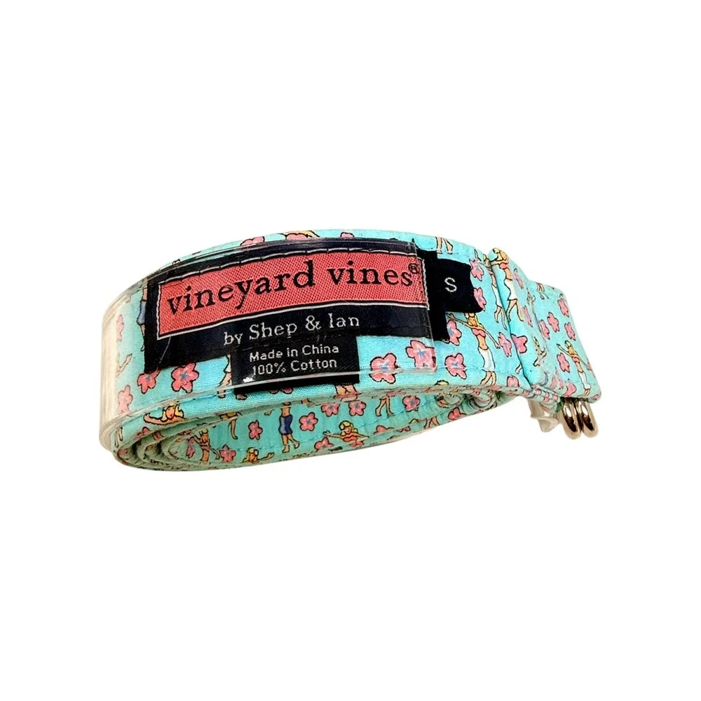 Vineyard Vines Womens Hula Girl Hibiscus D-Ring Belt Turquoise Blue Cotton Small
